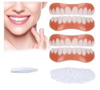 Facette Dentaire Cosmétique 2 Paires, Sûr et Confortable Immédiat Sourire Dents de Placage Haut et Bas avec Perles Adhésives Thermiques Pour Restauration Temporaire de Défauts Dentaires