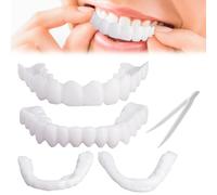 Facette Dentaire Cosmétiques Fausses Dents Blanches en Silicone, Prothèses Dentaires Kits Haut Et Bas Faux Dentier Réparez Rapidement Vos Dents Et Sourire (1 Paire)