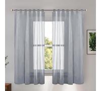 FaceYee Voilages semi-transparents pour salon, fenêtre, porche, pergola, cabane, tonnelle, tonnelle, auvent avec languettes sur le dessus (gris, 132 cm x 160 cm)