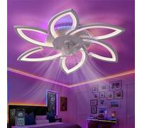 Fachae Moderne Étoile Blanche Ventilateur De Plafond Silencieux Avec Lumiere Et Telecommande Chambre RGB Enfant Plafonnier Ventilateur Moteur DC 6 Vitesses Réversible Pour Salon Enfant Chambre