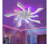 Fachae Moderne Étoile Blanche Ventilateur De Plafond Silencieux Avec Lumiere Et Telecommande Chambre RGB Enfant Plafonnier Ventilateur Moteur DC 6 Vitesses Réversible Pour Salon Enfant Chambre