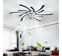 Fachae Moderne LED Ventilateur Plafond Avec Lumiere Dimmable Silencieux DC Lustre Ventilateur De Plafond Timer Réversible Chambre Salon Plafonnier Ventilateur Design Télécommande Smart APP-Black