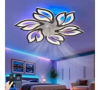 Fachae Noir Ventilateur de Plafond LED avec éClairage,RGB Plafonnier Ventilateur avec 6 Vitesses TéLéCommande,Silencieuse Plafonnier 75W avec LumièRe,Minuterie,RéVersible,Chambre à Coucher,Salon