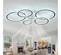 Fachae Plafonnier avec ventilateur,En forme d'anneau 86 cm | Réversible avec éclairage et télécommande,LED Silencieuse, Variateur d'intensité 6 Vitesses, Plafonnier avec Ventilateur,