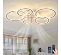 Fachae Plafonnier avec ventilateur, fin et réversible, avec éclairage et télécommande, LED silencieuse, variateur d'intensité 6 vitesses 86 cm, plafonnier avec ventilateur, télécommande d'application