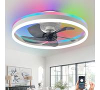 Fachae Plafonnier Ventilateur LED RGB,50cm,Dimmable,Silencieux,Ventilateur Plafond Noir,6 Vitesses,APP et TéLéCommande,RéVersible,Plafonnier Ventilateur Chambre,Minuterie,MéMoire,Salon-Blanc
