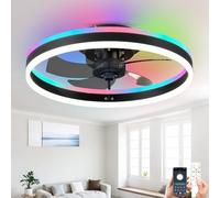 Fachae Plafonnier Ventilateur LED RGB,50cm,Dimmable,Silencieux,Ventilateur Plafond Noir,6 Vitesses,APP et TéLéCommande,RéVersible,Plafonnier Ventilateur Chambre,Minuterie,MéMoire,Salon-Noir
