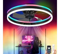 Fachae Plafonnier Ventilateur LED RGB 50cm -Noir Chambre Salon