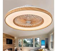 Fachae Silencieux Ventilateur de Plafond avec Lumière et Télécommande 50cm | LED Grand Luminaire Ventilateur Plafond 96 Watt 9600 Lumen Dimmable Reversible DC Motor pour Chambre Salon