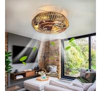 Fachae Ventilateur Plafond Avec Lumiere Rétro E27 Cage Ventilateur De Plafond Silencieux Avec Lumiere Et Telecommande 6 Vitesses Chambre Lustre Réversible Silencieux Industriel