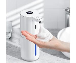 Fachixy Distributeur de savon automatique avec écran numérique, sans contact, montage mural, distributeur de savon de bain, rechargeable, 380 ml, IPX5 étanche distributeur de mousse pour salle de bain
