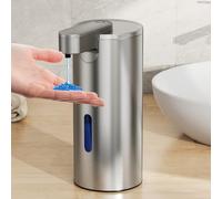 Fachixy Distributeur de Savon Automatique, en Acier Inoxydable brossé, sans Contact, 340 ML, avec capteur, Rechargeable par USB, pour Salle de Bain, Cuisine, Argent