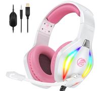 Fachixy FC100 Casque Gaming pour PC, PS4, PS5, Xbox, Mac, Nintendo Switch, Casque Gamer PS4 avec Lumière RVB, Casque PS5 avec Micro, Casque Antibruit avec Prise Jack 3,5 MM - Blanc Rose