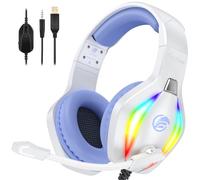 Fachixy FC100 Casque Gaming pour PC, PS4, PS5, Xbox, Mac, Nintendo Switch, Casque Gamer PS4 avec Lumière RVB, Casque PS5 avec Micro, Casque Antibruit avec Prise Jack 3,5 MM - Blanc Violet