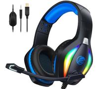 Fachixy FC100 Casque Gaming pour PC, PS4, PS5, Xbox, Mac, Nintendo Switch, Casque Gamer PS4 avec Lumière RVB, Casque PS5 avec Micro, Casque Antibruit avec Prise Jack 3,5 MM - Bleu