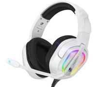 Fachixy FC200 Casque de jeu pour PS5, PS4, PC, Xbox One, Nintendo Switch, casque de jeu avec son microphone stéréo avec prise jack 3,5 mm avec lumière RVB Blanc ivoire