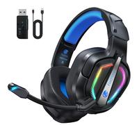Fachixy FC200 Casque de Jeu sans Fil Bluetooth 2,4 G avec Microphone pour PS5, PS4, PC, Switch, Pliable, Faible Latence, réduction du Bruit, avec lumière LED, autonomie de la Batterie 40H, Bleu