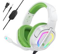 Fachixy FC200 Casque Gaming pour PS4/PS5/PC/Xbox/Nintendo Switch, Casque PS5 avec câble et lumière RGB, Casque stéréo Surround avec Micro, Noise Cancelling Gamer Headphones - Blanc Vert