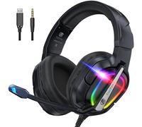 Fachixy FC200 Casque de gaming pour PS5, PS4, PC, Xbox One, Switch, casque de gaming annulation de bruit, casque avec microphone stéréo son, casque pour PS5 avec prise jack 3,5 mm avec lumière RVB