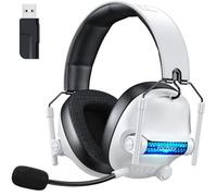 Fachixy FC400 Casque de jeu sans fil pour PC, PS5, PS4 - Sans perte 2,4 GHz et Bluetooth - Batterie 50 heures, pilotes 50 mm, pour Mac, Nintendo Switch, lumières RVB sympas, audio spatial - Blanc Noir