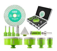 FACHLICH Scie Cloche Carrelage Kit - 12 Pièces Foret Diamant Carrelage Kit(6/8/10/25/35/50/68/110mm+20mm Fraise+50mm Foret Chanfreineuse+Adaptateur)+Disque Diamant,Scie Cloche Diamantée