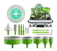 FACHLICH Scie Cloche Carrelage Kit - 16 Pièces Foret Diamant Carrelage Kit(6/8/10/25/35/50/65/100mm+20mm Fraise+50mm Foret Chanfreineuse+Adaptateur+Disque Diamant),avec Trépans Tige Triangulaire