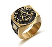 Fachoice Bague chevalière maçonnique en or pour hommes roches hip-hop millésime franc-maçon bague boussole pour homme, 20.6 mm, Acier inoxydable, Pas de pierre précieuse