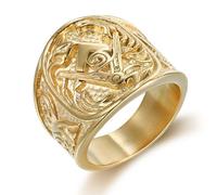 Fachoice Bague en or rétro pour hommes avec symbole de franc-maçonnerie classique - Bague de style maçonnique élégante - Bijou de boussole maçonnique vintage, Acier inoxydable, Pas de pierre précieuse