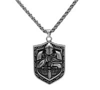 Fachoice Pendentif bouclier de chevalier pour homme - Collier templier médiéval - Pendentif bouclier templier - Collier épée croisé - Bijoux punk guerrier, Groß, Acier inoxydable, Pas de gemme