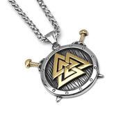 Fachoice Pendentif en forme d'épée Valknut pour homme - Collier avec pendentif en forme d'épée croisée nordique - Collier pour homme - Amulette guerrier punk Odin - Bijoux circulaires