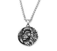 Fachoice Pendentif médaillon tête de lion pour homme - Crinière de lion punk - Collier pour homme - Rocher - Bijou animal masculin