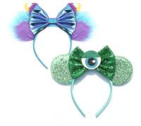 FACHPINT Lot de 2 bandeaux monstres pour adulte avec oreilles de Sully/Mike Wazowski pour parcs à thème, oreilles de souris mignonnes pour accessoires photo, grandes oreilles pour fille et garçon
