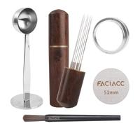 FACIACC Wdt Tool Lot de 5 accessoires pour expresso, entonnoir doseur et écran de palette, tampon à expresso 2 en 1 de 51 mm et cuillère à café, kit barista, mélangeur à expresso 8 broches en acier