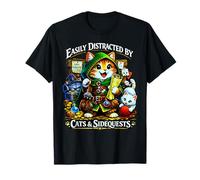 Facile à distraire par Les Chats et Les quêtes Secondaires sur Le Dessus de Table Amusant pour Chat T-Shirt