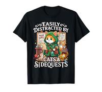 Facile à distraire par Les Chats et Les quêtes Secondaires sur Le Dessus de Table Amusant pour Chat T-Shirt