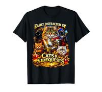 Facile à distraire par Les Chats et Les quêtes Secondaires sur Le Dessus de Table Amusant pour Chat T-Shirt