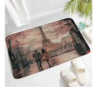 Facile À Nettoyer Paillasson Tour Eiffel France Paris Couple dans Les Rues Fleur De Cerisier Rose Tapis De Bienvenue Antidérapant Tapi Entrée pour Intérieur Salle De Bain Chambre 40X60Cm