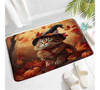 Facile À Nettoyer Tapis De Bienvenue Chaton Halloween Chapeau De Magicien Citrouilles Feuilles D'Érable Animal Paillasson Anti-Saleté Tapi De Sol D'Intérieur pour Intérieur Chambre 40X60Cm