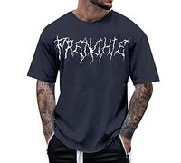 Facile à porter - T-shirt à manches courtes pour homme - Col rond - Imprimé lettres - T-shirt décontracté à manches courtes pour l'intérieur et l'extérieur, la marche, le sport, la vie quotidienne