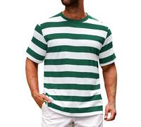 Facile à porter - T-shirt à manches courtes pour homme - Doux - Imprimé rayé - Col rond - Ample - Décontracté - Manches courtes - Pour l'intérieur et l'extérieur, la marche, le sport, la vie