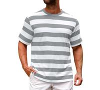 Facile à porter - T-shirt à manches courtes pour homme - Doux - Imprimé rayé - Col rond - Ample - Décontracté - Manches courtes - Pour l'intérieur et l'extérieur, la marche, le sport, la vie