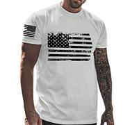 Facile à porter - T-shirt à manches courtes pour homme - Vêtements de sport pour homme - Drapeau du jour de l'indépendance - Décontracté - Doux et confortable - Petit t-shirt en coton imprimé avec col
