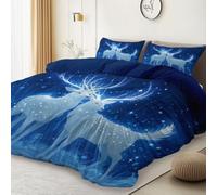 Facile d’Entretien Housse de Couette 140 x 200 cm- 100% Microfibre Douce et Respirante avec Fantastique Dessin Animé Cerf Étoiles Motif Parure de Lit pour Fille Enfants Décoration Chambre, Bleu