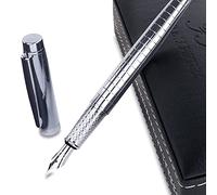 Facile Scriptum Stylo plume de qualité supérieure en métal avec étui élégant cuir synthétique - Modèle Ice Silver Parfait pour écrire et offrir Argent glacé.