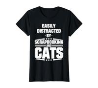 Facilement distrait par Le Scrapbooking et Les Chats T-Shirt Graphique avec Valeur, Femme, Noir, XL