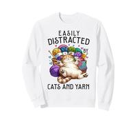 Facilement distrait par Les Chats et Les Fils de Chat au Crochet Amusant Sweatshirt