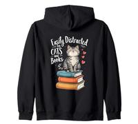 Facilement distrait par Les Chats et Les Livres - Amusant et Mignon Amant de félins Sweat à Capuche