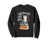 Facilement distrait par Les Chats et Les Livres - Amusant et Mignon Amant de félins Sweatshirt