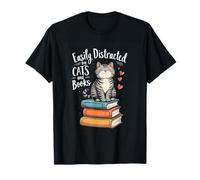 Facilement distrait par Les Chats et Les Livres - Amusant et Mignon Amant de félins T-Shirt