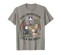 Facilement distrait par Les Chats et Les quêtes Secondaires Gamer Cat Dragon T-Shirt